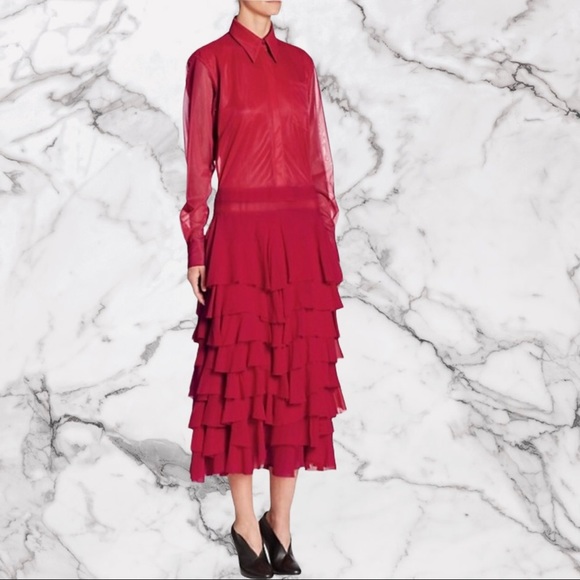 NEW VICTORIA BECKHAM
Ruffle Midi Dress Raspberry - Picture 1 of 11